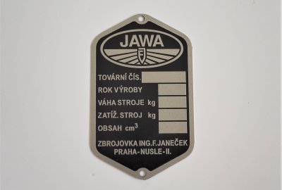 Tabliczka znamionowa, Jawa 250 Perak FJ 1946-1947 r.