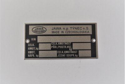Tabliczka znamionowa, bez nadruku, trawiona, Jawa 638-640