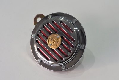 Klakson 6V, PAL, czerwony, chrom, replika, Jawa, CZ