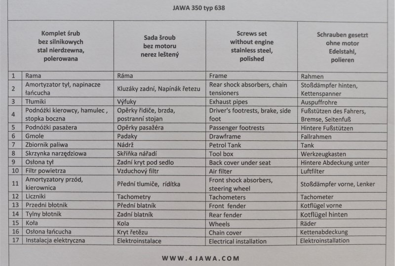 Komplet śrub, bez silnikowych, nierdzewne/polerowane, Jawa 350/638-photo5