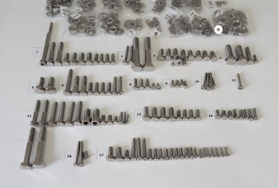 Komplet śrub, bez silnikowych, nierdzewne/polerowane, Jawa 350/638