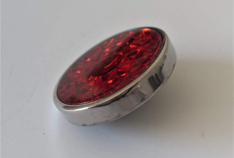 Odblask szklany czerwony z ramką nierdzewną polerowaną, średnica 53 mm, Jawa, CZ-photo2