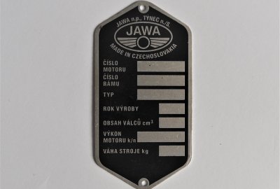 Tabliczka znamionowa główki ramy, Tynec n./S., Jawa Panelka