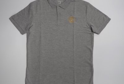 Koszulka bawełniana polo, szara, logo CZ-złote, rozmiar S