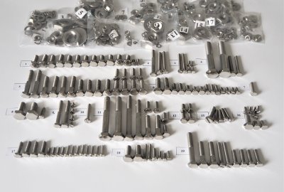 Komplet śrub, bez silnikowych, nierdzewne/polerowane, Jawa 350/634