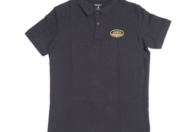Koszulka bawełniana polo, granatowa, logo JAWA-złote, rozmiar S