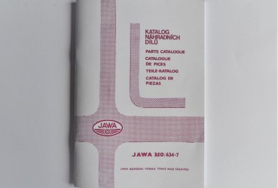 Katalog części zamiennych JAWA 350/634 - J.CZESKI, ANGIELSKI, NIEMIECKI, format A5, 80 stron