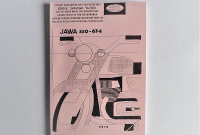 Katalog części zamiennych JAWA 350/634 - J.CZESKI, ANGIELSKI, NIEMIECKI, format A5, 106 stron