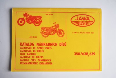 Katalog części zamiennych JAWA 350/638,639 - J.CZESKI, ANGIELSKI, NIEMIECKI, POLSKI, format A4, 82 stron