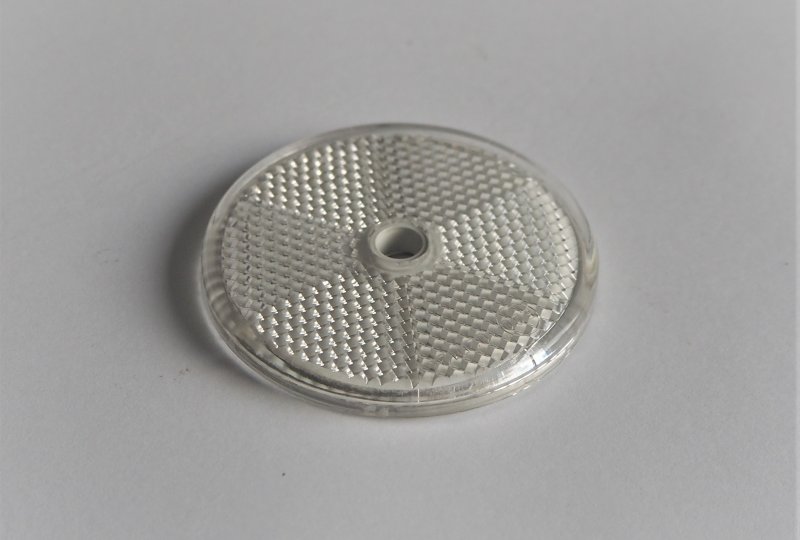 Odblask biały na śrubkę 60 mm, plastik, Jawa, CZ-photo2