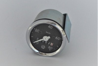 Licznik, 80 km/h, 48 mm, chromowana ramka, biała wskazówka, Jawa 20-23