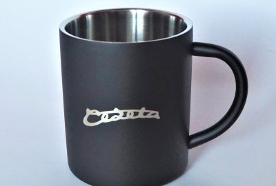 Kubek, 250 ml, czarny, stal nierdzewna, logo Cezeta