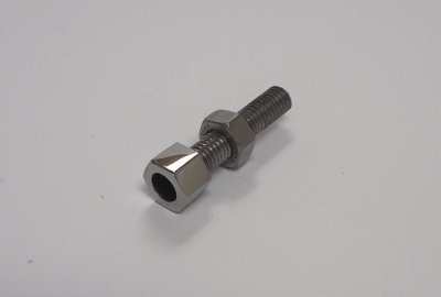 Śruba nastawu linki przedniego hamulca, M6 x 28 mm, nierdzewna/polerowana, Jawa Villiers, Special