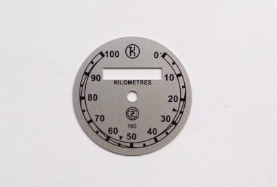 Cyferblat licznika 0-100km/h, srebrno-czarny, K, CZ 150 C