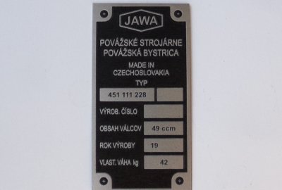 Tabliczka znamionowa, Jawa Babetta 228