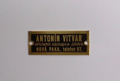 Tabliczka znamionowa, ANTONIN VITVAR, 47 x 18 mm, mosiądz