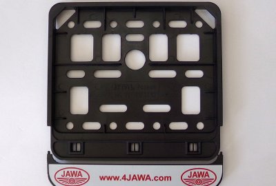 Ramka-motorower pod tablicę rejestracyjną, z nadrukiem 4JAWA i logo JAWA