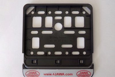 Ramka-motorower pod tablicę rejestracyjną, z nadrukiem 4JAWA i logo JAWA, z połyskiem