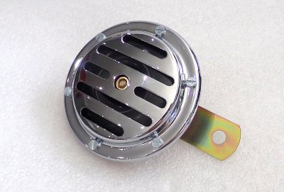 Klakson 12V czarny, 100 mm, chrom, oryginał, Jawa 638-640
