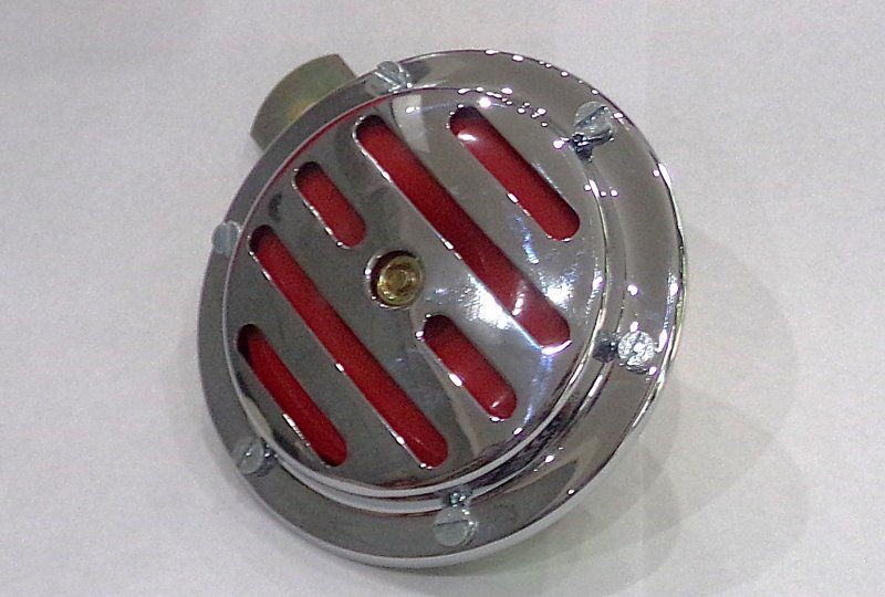 Klakson 12V czerwony, 100 mm, chrom, oryginał, Jawa 638-640-photo2