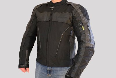 Kurtka motocyklowa, męska, skórzano-tekstylna, czarno-szara, rozmiar M