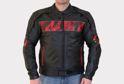 Kurtka motocyklowa, męska, skórzana, czarno-czerwona, rozmiar L