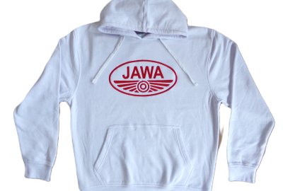 Bluza męska z kapturem, biała, z logo JAWA, rozmiar L