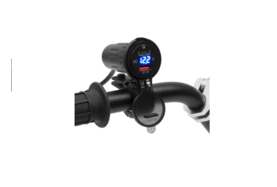 Motocyklowe gniazdo z wyświetlaczem - USB QC + PD - MUS12 + adapter